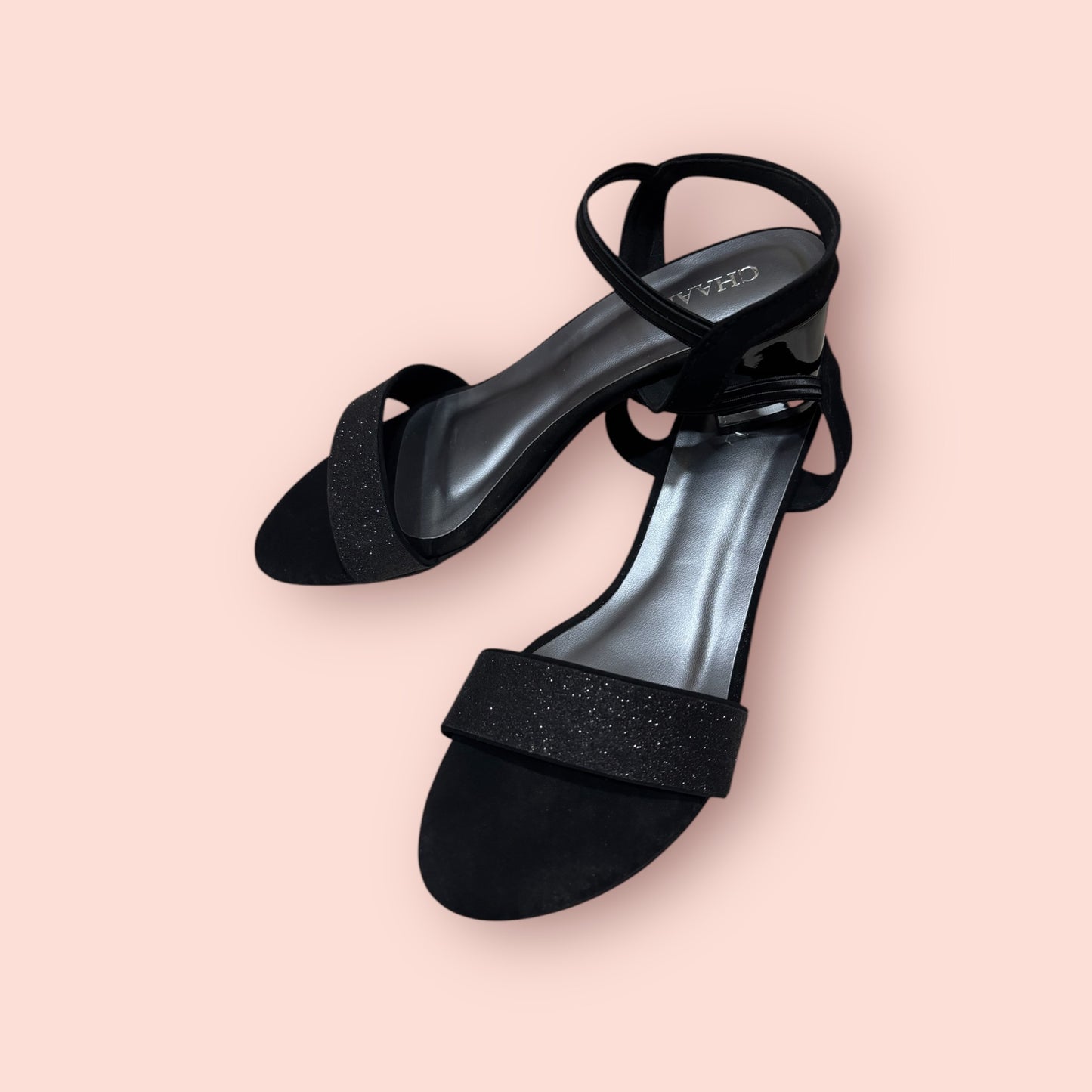 Elegant Black Strappy Sandals with Glitter Detailing for Women